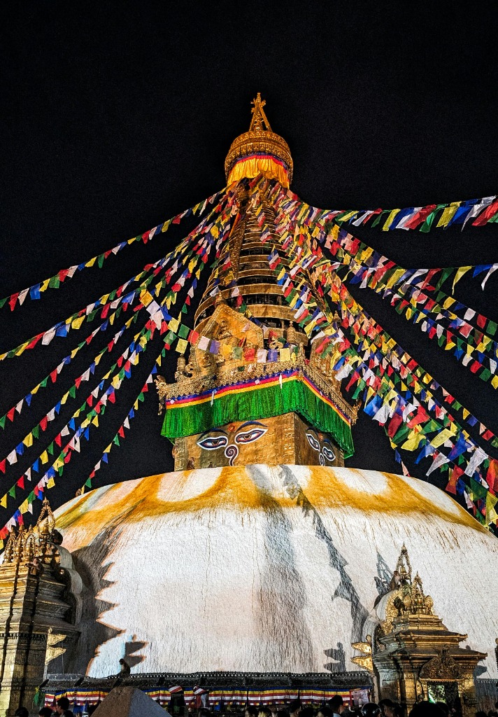 Buddhist stupa at night